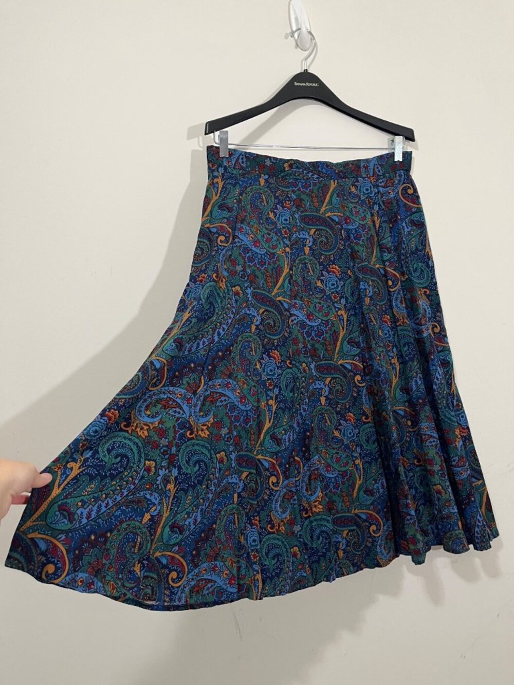Vintage Koret Pleated Paisley Floral Midi Skirt Size 16 Gypsy Retro Boho Peasant